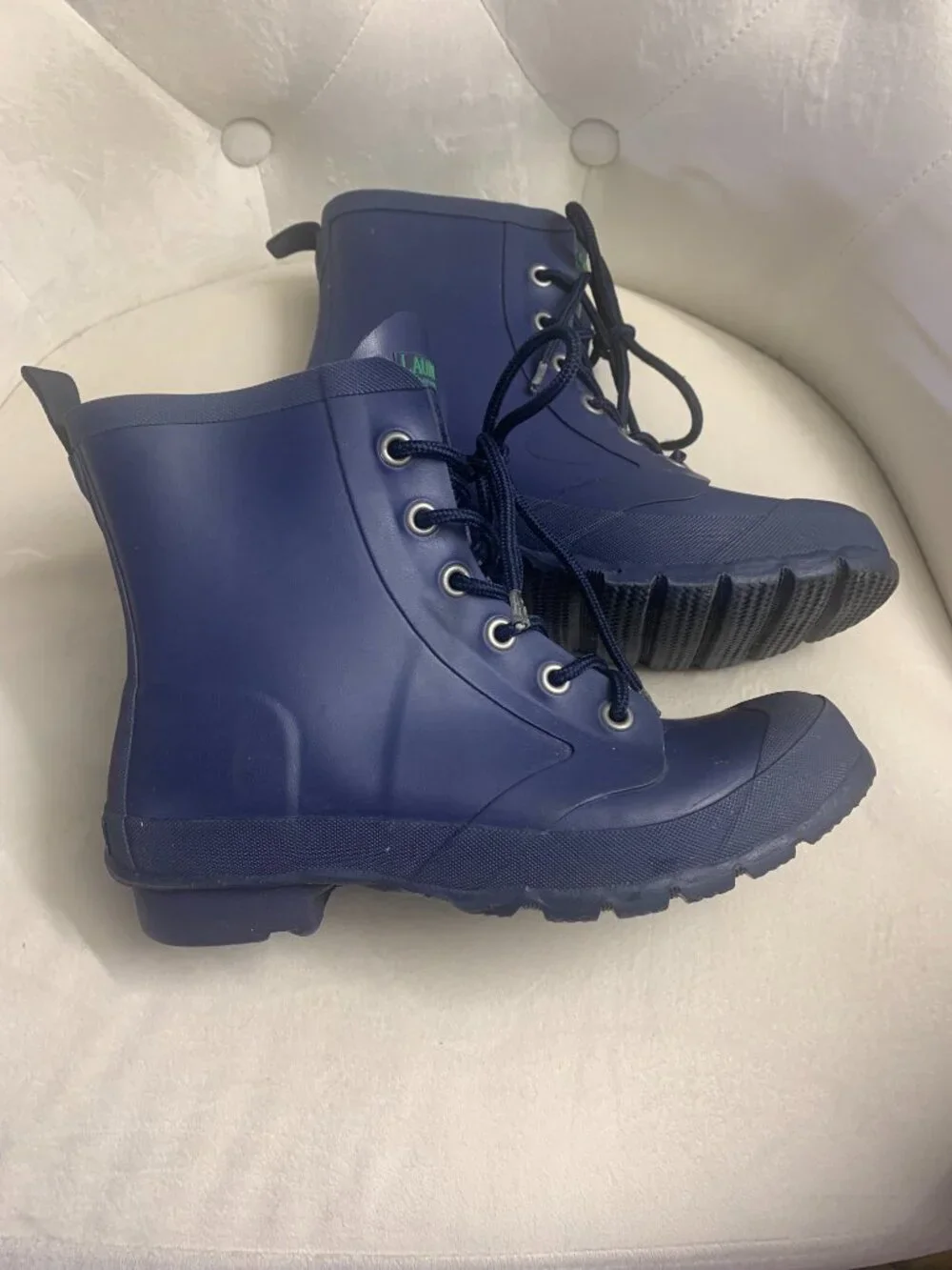 Ralph Lauren Mikenna-Bo-Rai Blue Rubber Lace Up Ankle Rain Boots Womens SZ 7